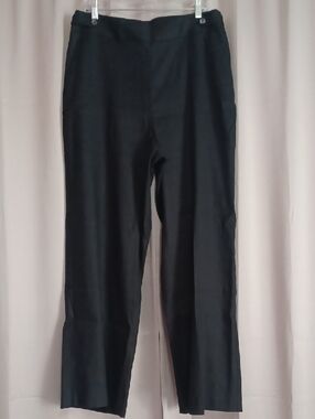 Talbots Linen Blend Black Curvy Fit High-Waist Wide Leg Slacks Pockets 14 New